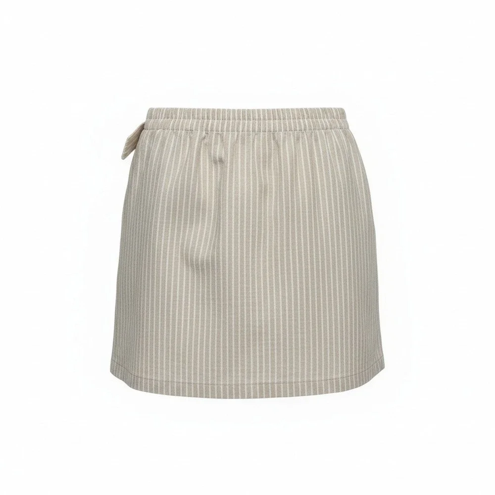 Copper Key Women‎ Beige White Striped Tie Waist Skort Mini Pocket XL